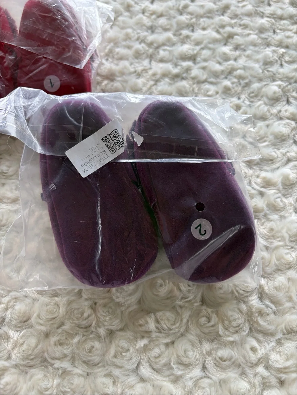 New Set of 2 Baby Moccasin Slippers in Red and Purple Size 1 and 2